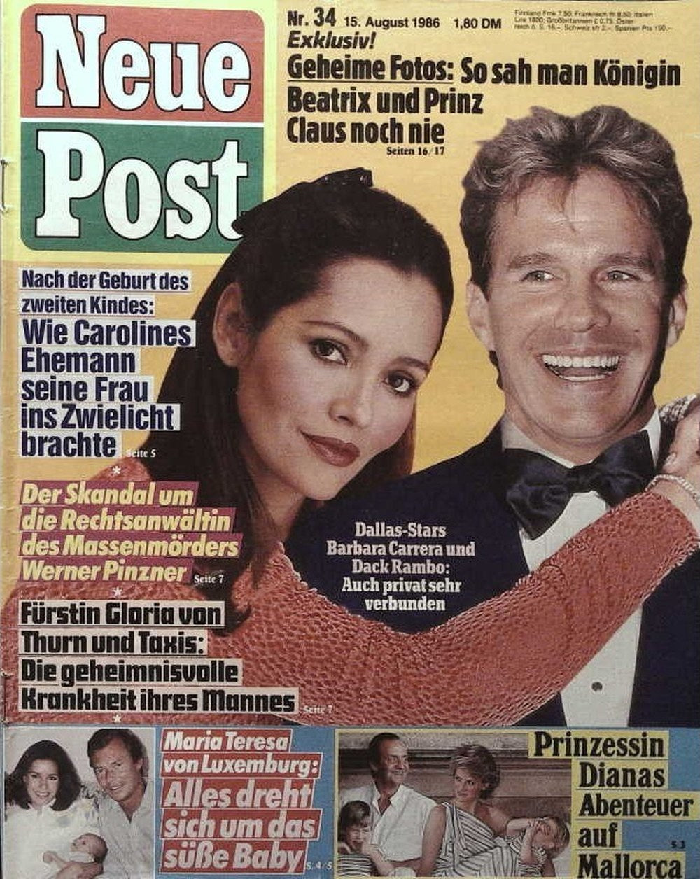 Neue Post Sonderheft Magazin Deutschland 1986-34 Barbara Carrera Dack Rambo Gloria Von Thurn Und Taxis Princess Caroline Of Monaco Werner Pinzner
