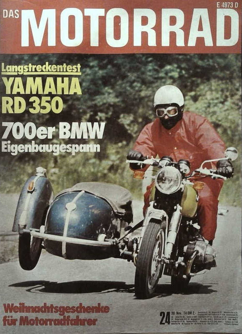 Motorrad Magazin Deutschland 1974-24 Yamaha RD 350 Langstreckentest BMW 700er Eigenbaugespann