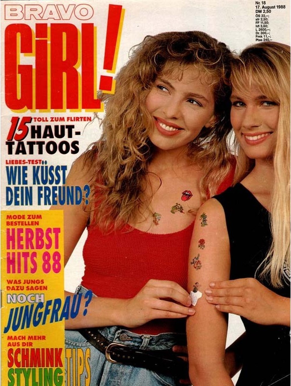 Bravo Girl Magazin Deutschland 1988-18 1980er Mode Temporäre Tattoos Make-up-Tipps