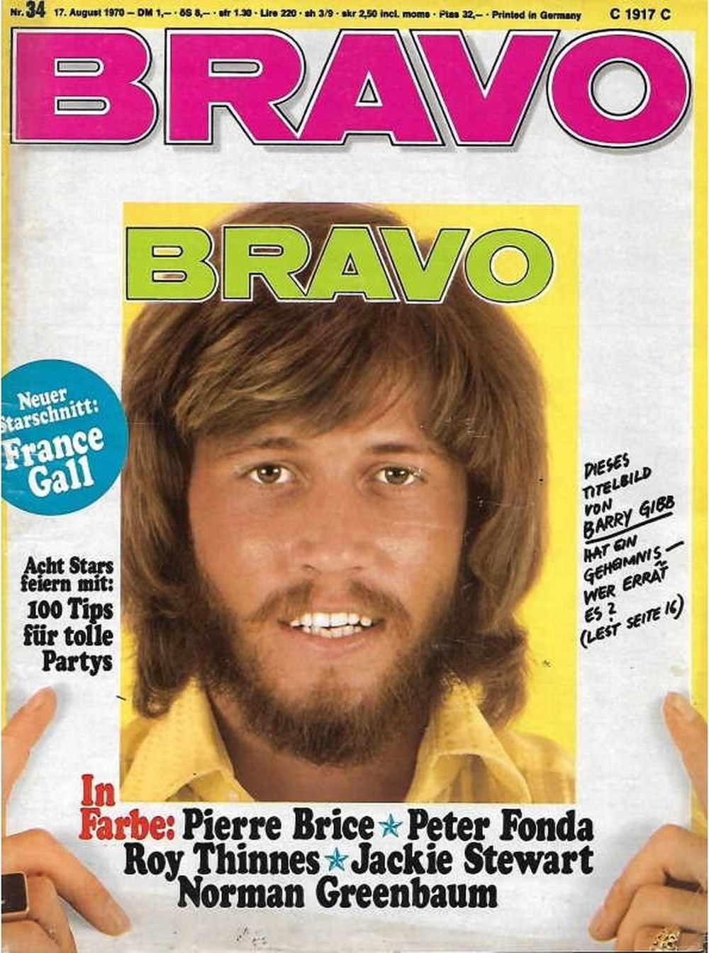 Bravo Magazin Deutschland 1970-34 Barry Gibb France Gall Pierre Brice Peter Fonda Roy Thinnes