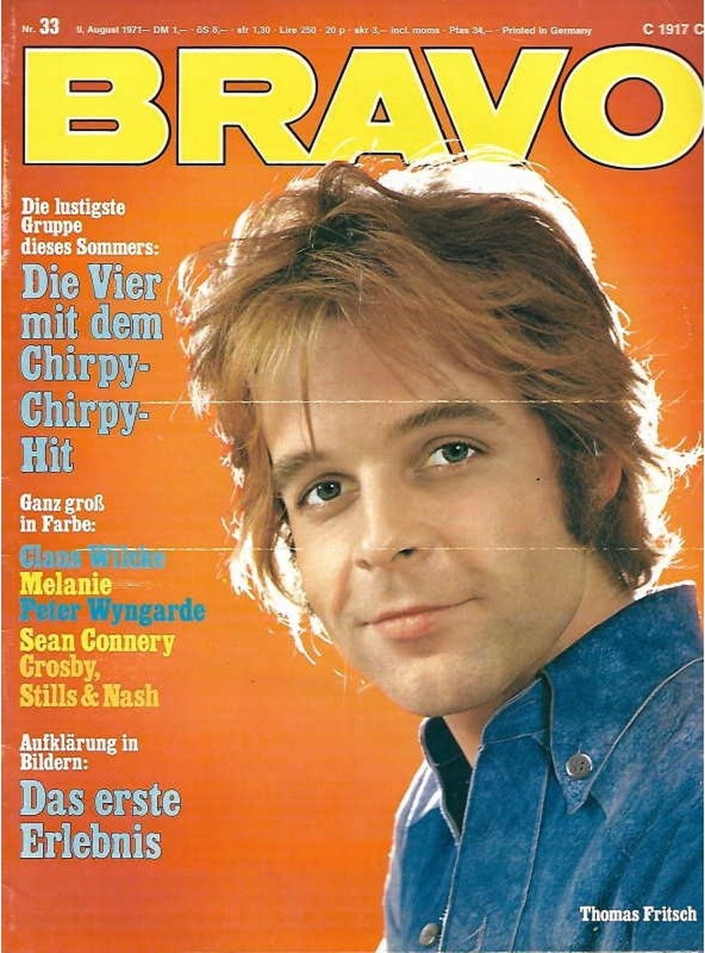 Bravo Magazin Deutschland 1971-33 Thomas Fritsch Sean Connery Melanie Peter Wyngarde Claus Wilcke