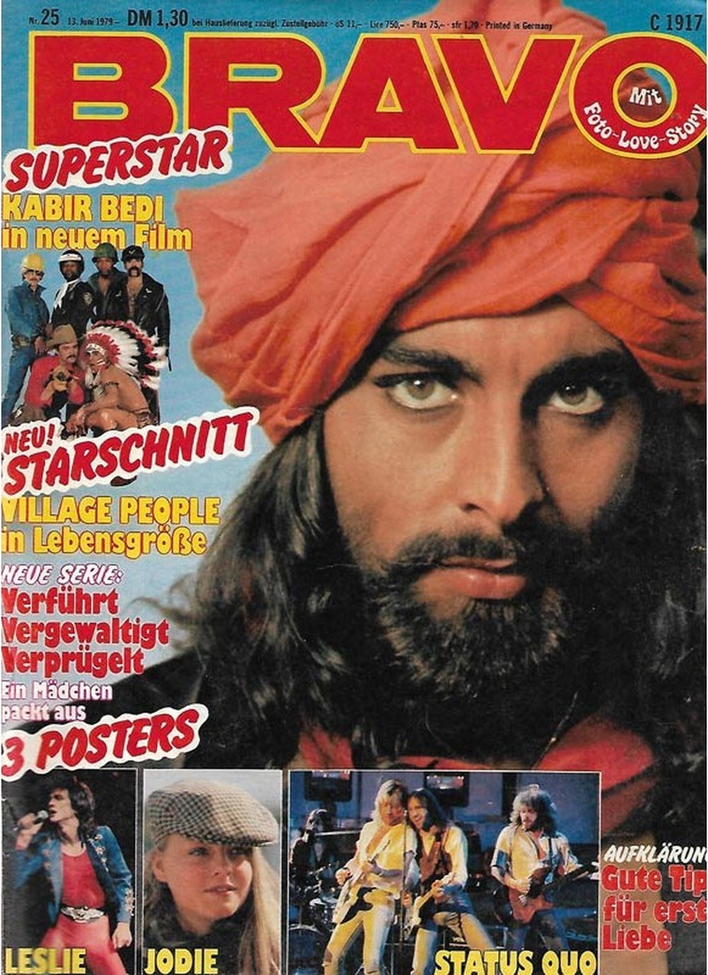 Bravo Magazin Deutschland 1979-25 Kabir Bedi Village People Leslie Ash Jodie Foster Status Quo