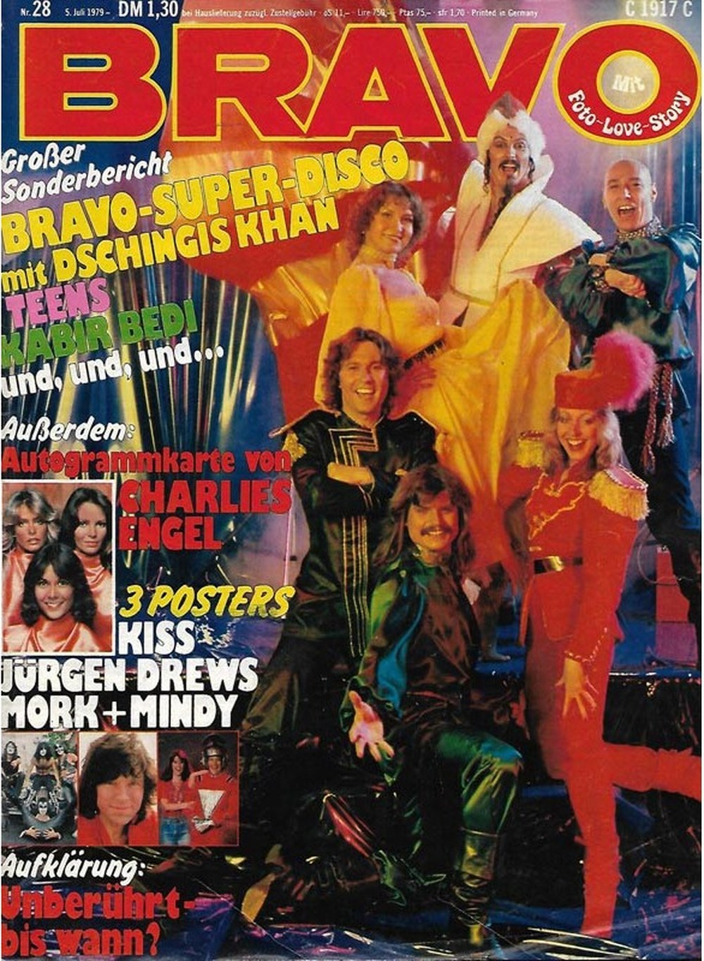 Bravo Magazin Deutschland 1979-28 Dschinghis Khan Kabir Bedi Jürgen Drews Charlie's Angels Kiss