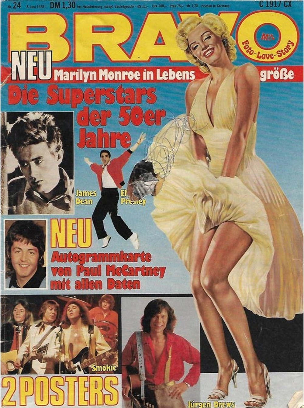 Bravo Magazin Deutschland 1978-24 Marilyn Monroe James Dean Elvis Presley Paul McCartney Jürgen Drews