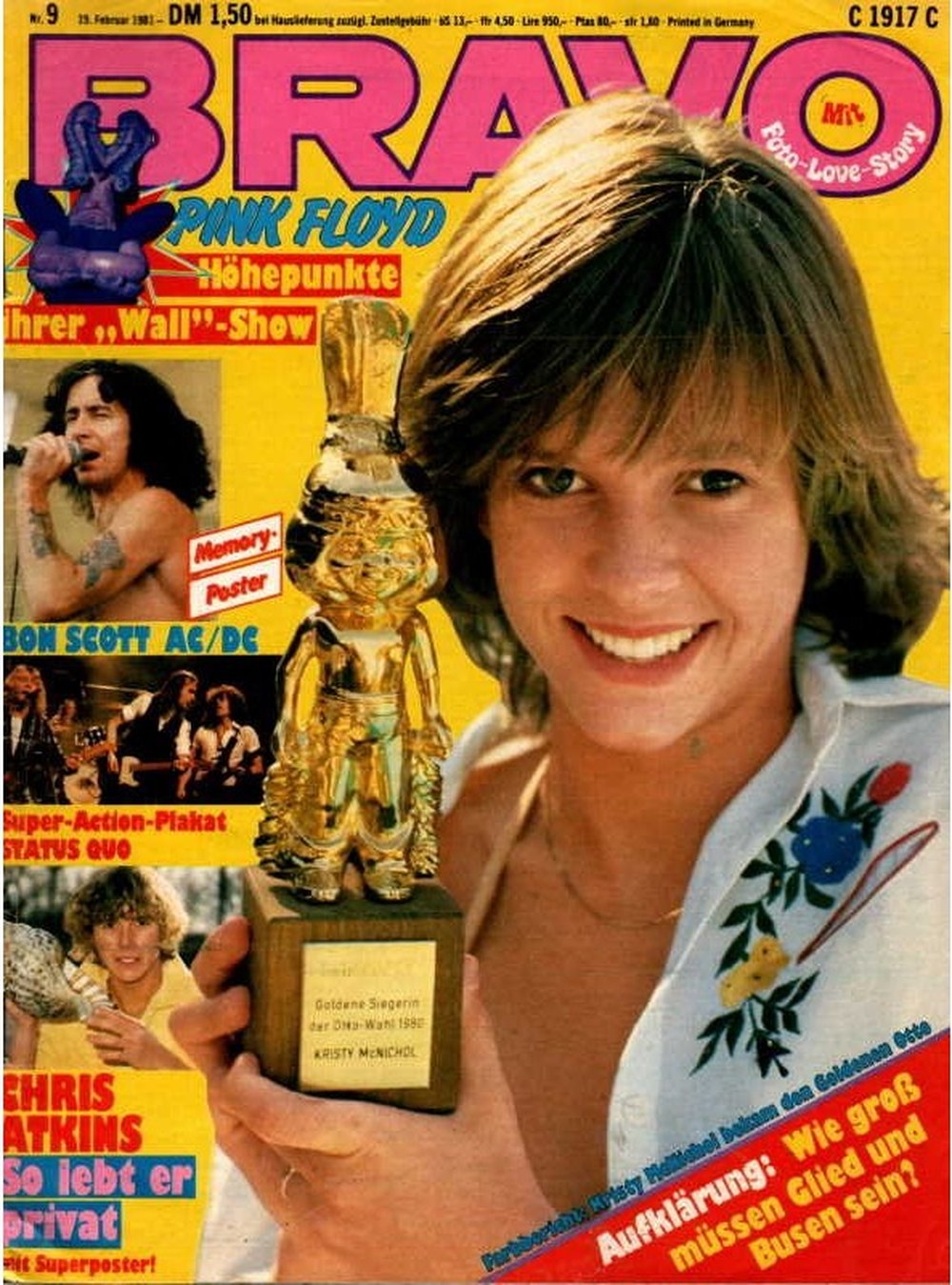 Bravo Magazin Deutschland 1981-09 Kristy McNichol Bon Scott Chris Atkins Pink Floyd AC/DC