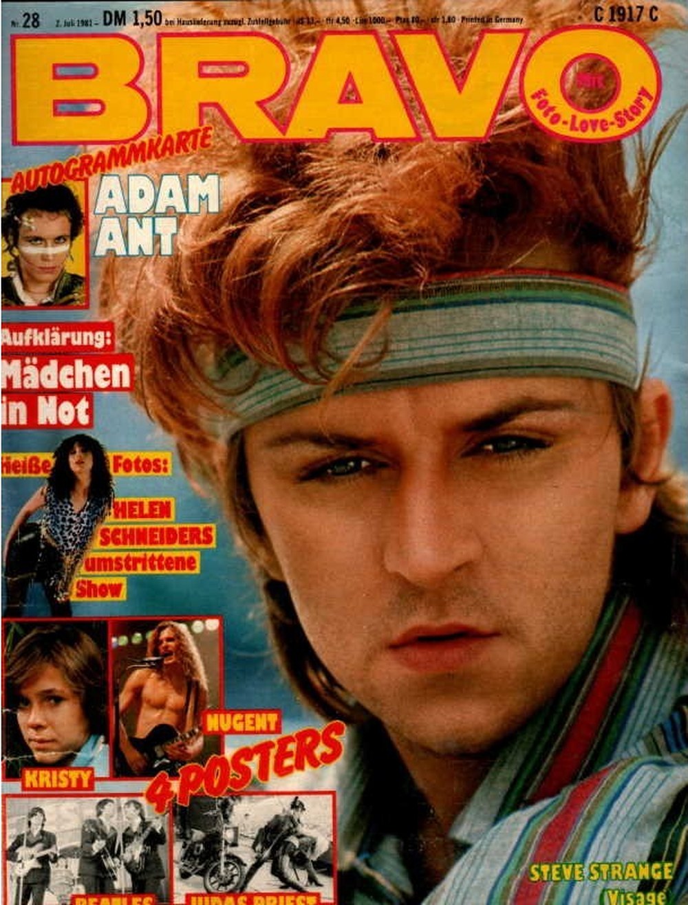 Bravo Magazin Deutschland 1981-28 Steve Strange Adam Ant Helen Schneider Ted Nugent Kristy McNichol