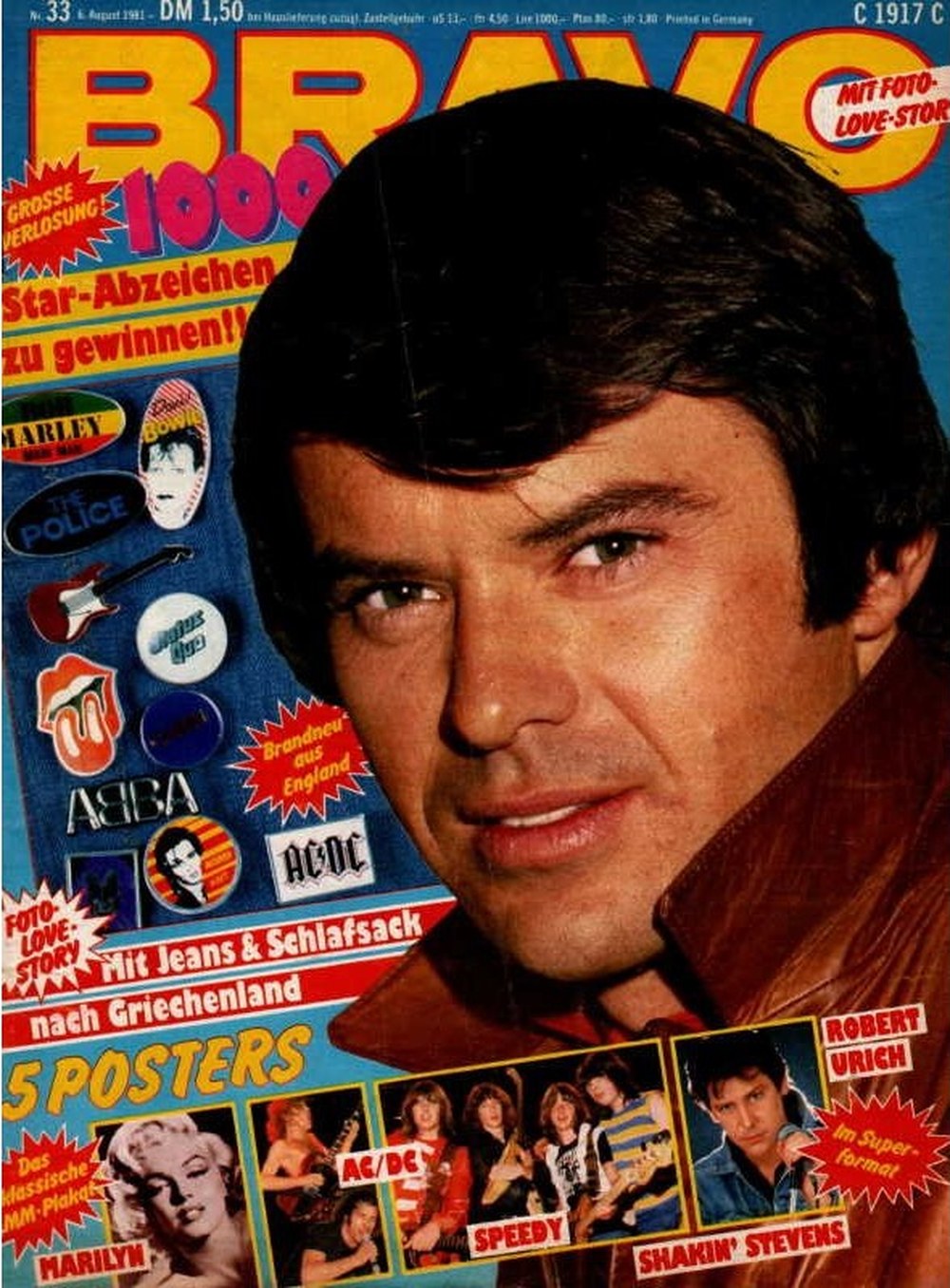 Bravo Magazin Deutschland 1981-33 Robert Urich Marilyn Monroe Shakin' Stevens AC/DC ABBA