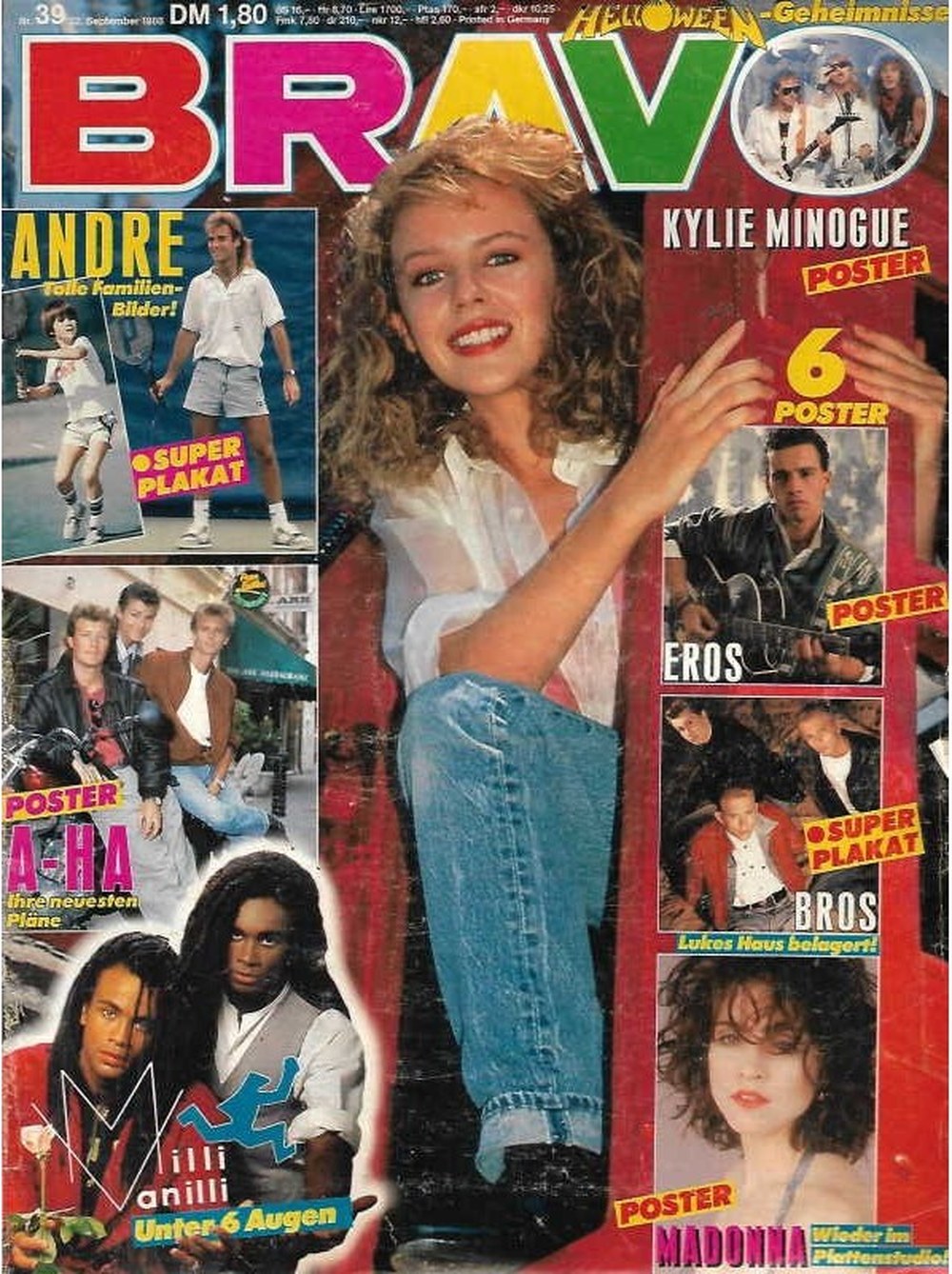 Bravo Magazin Deutschland 1988-39 Kylie Minogue Andre Agassi Madonna Eros Ramazzotti A-ha
