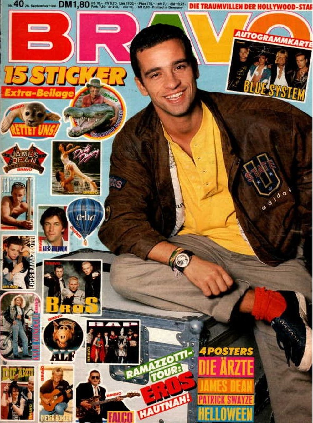 Bravo Magazin Deutschland 1988-40 Eros Ramazzotti James Dean Patrick Swayze Alec Baldwin Falco