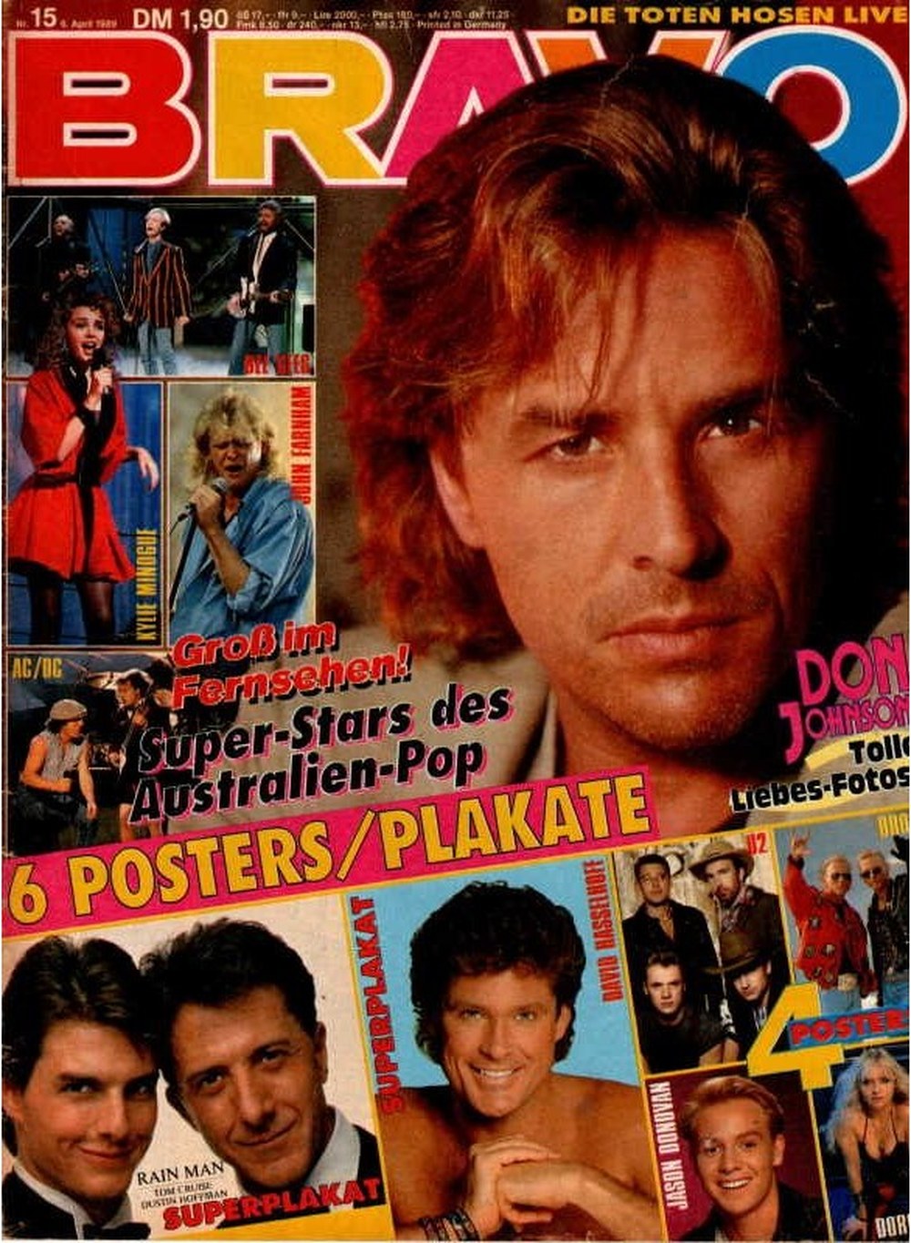 Bravo Magazin Deutschland 1989-15 Don Johnson David Hasselhoff Kylie Minogue John Farnham Tom Cruise