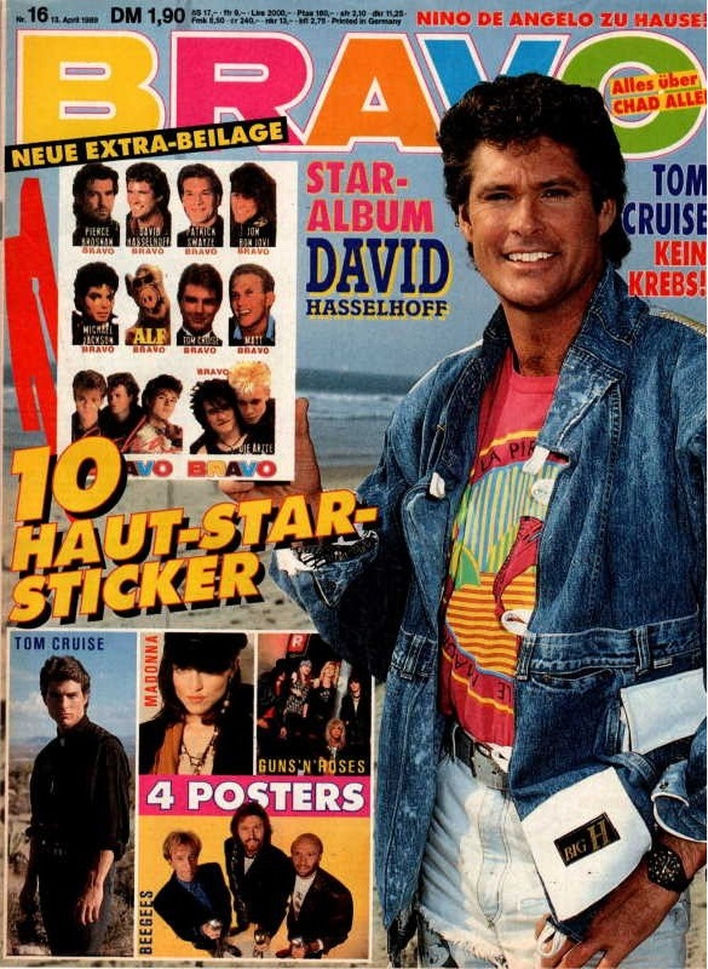 Bravo Magazin Deutschland 1989-16 David Hasselhoff Tom Cruise Madonna Nino De Angelo Pierce Brosnan