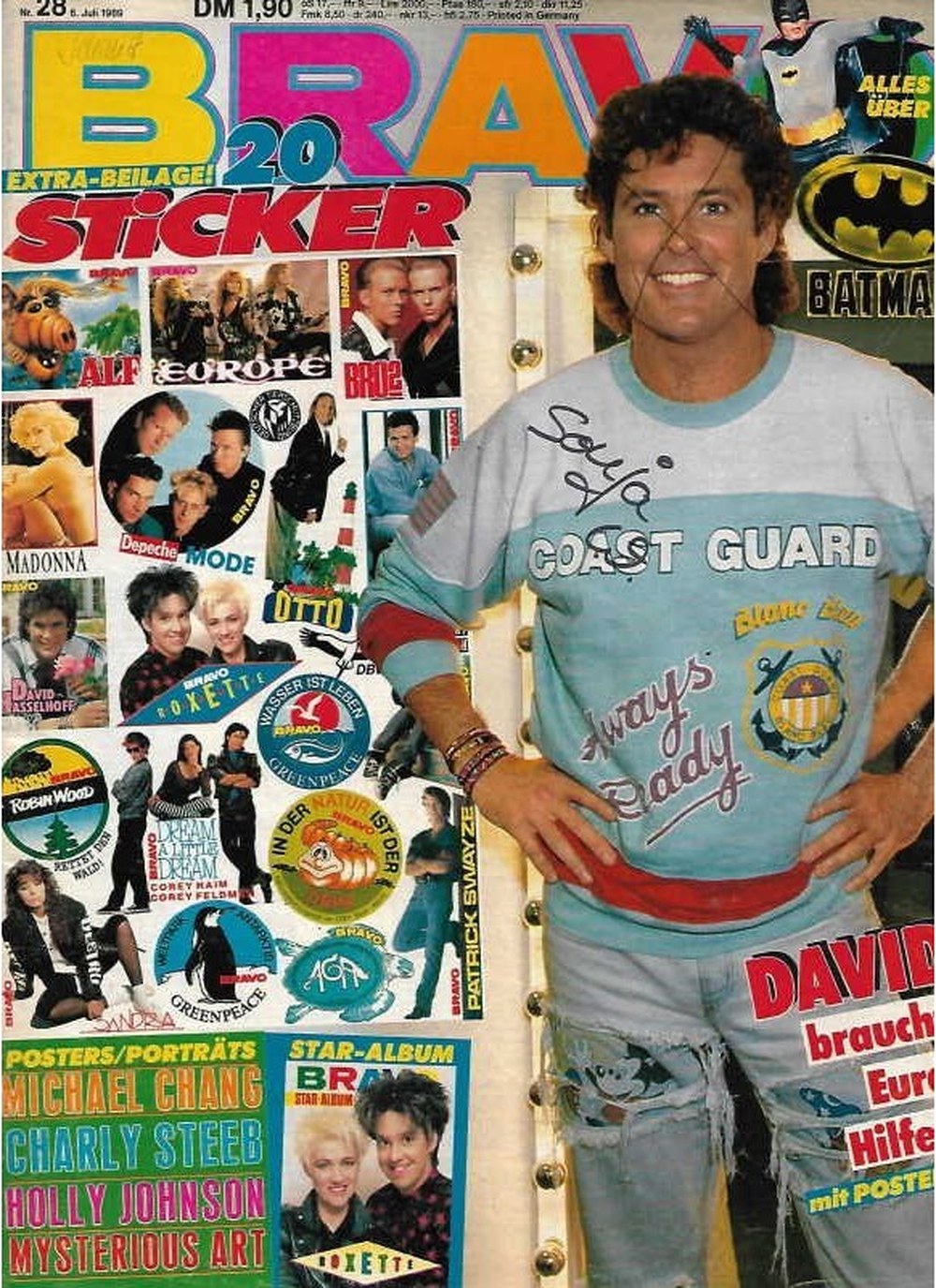 Bravo Magazin Deutschland 1989-28 David Hasselhoff Patrick Swayze Madonna Michael Chang Charly Steeb