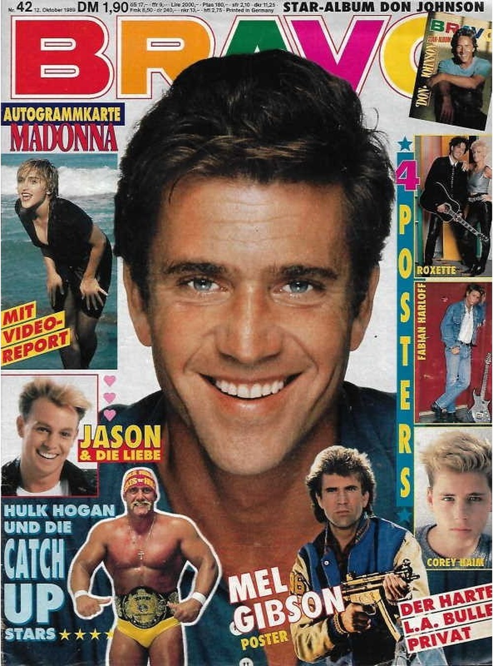 Bravo Magazin Deutschland 1989-42 Mel Gibson Madonna Hulk Hogan Don Johnson Jason Donovan