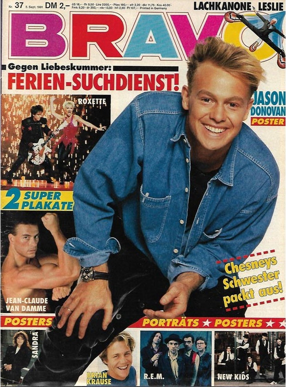 Bravo Magazin Deutschland 1991-37 Jason Donovan Jean-Claude Van Damme Sandra Brian Krause Leslie Nielsen