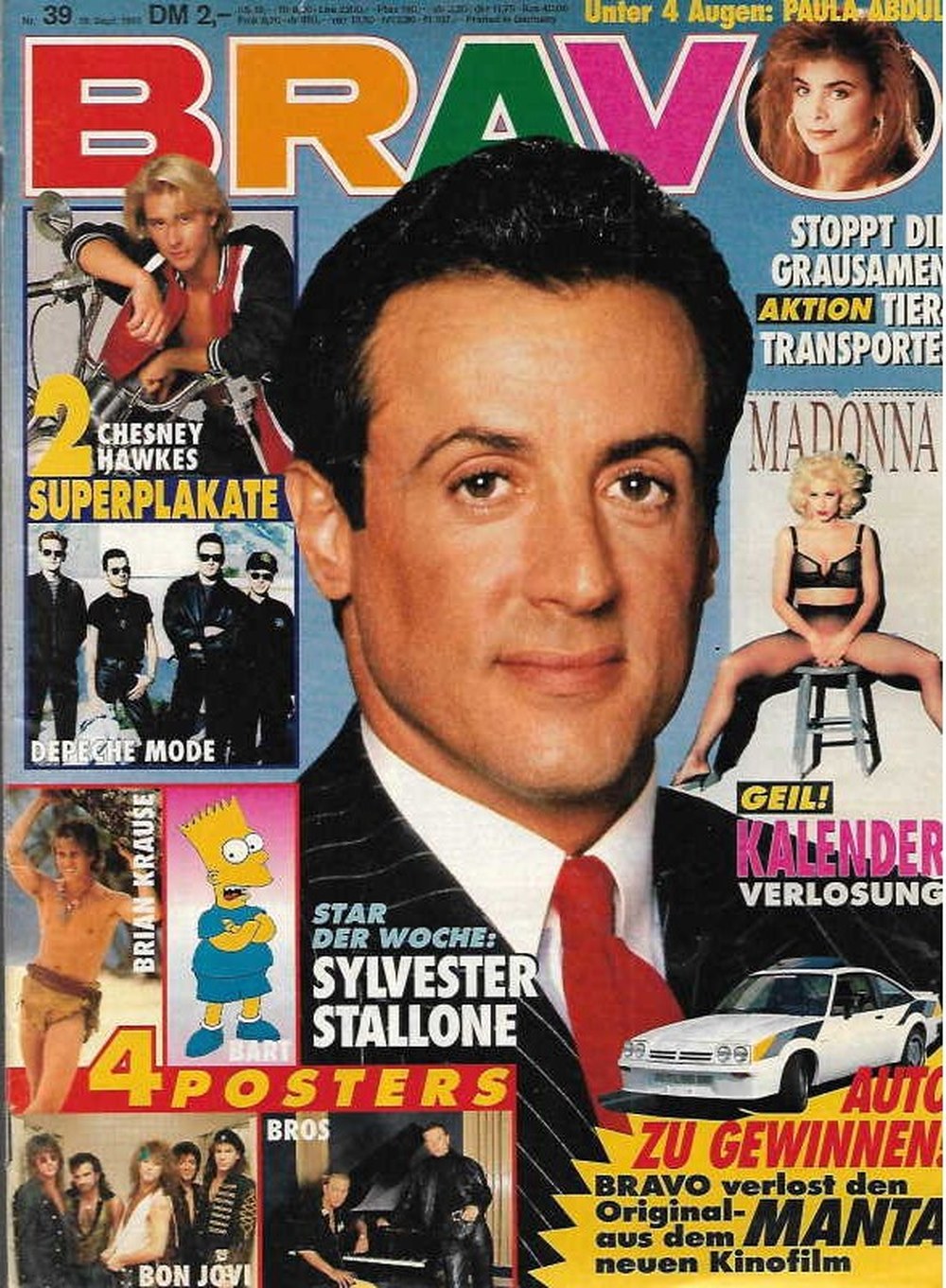Bravo Magazin Deutschland 1991-39 Sylvester Stallone Madonna Paula Abdul Chesney Hawkes Brian Krause