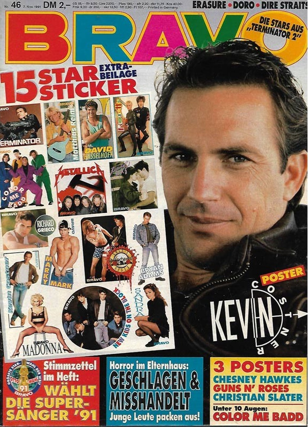 Bravo Magazin Deutschland 1991-46 Kevin Costner Madonna Matthias Reim David Hasselhoff Richard Grieco