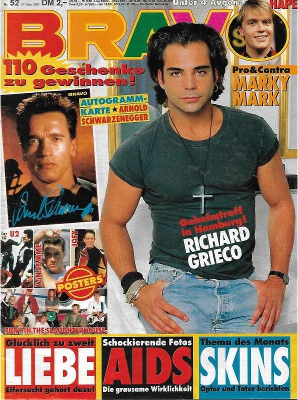 Bravo Magazin Deutschland 1991-52 Richard Grieco Arnold Schwarzenegger Marky Mark U2 Fury In The Slaughterhouse