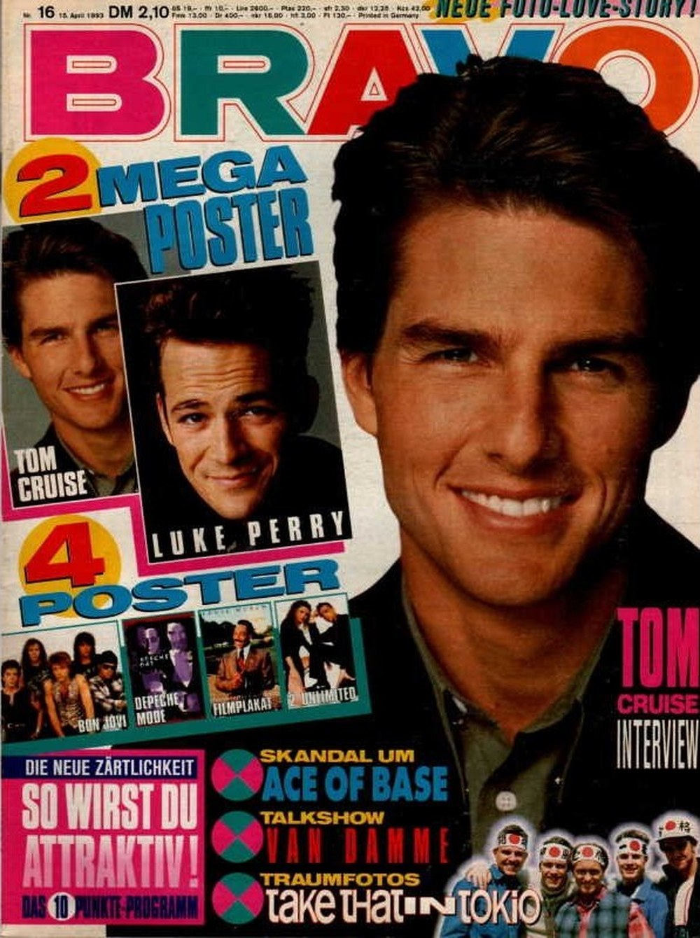 Bravo Magazin Deutschland 1993-16 Tom Cruise Luke Perry Jean-Claude Van Damme Ace Of Base Take That