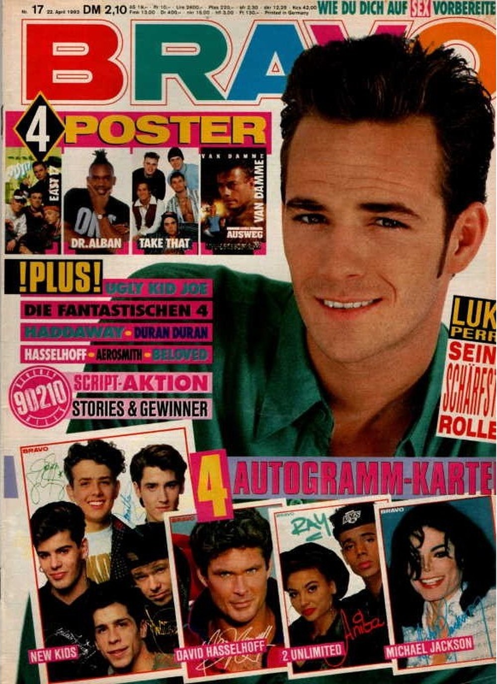 Bravo Magazin Deutschland 1993-17 Luke Perry David Hasselhoff Michael Jackson Dr. Alban Jean-Claude Van Damme