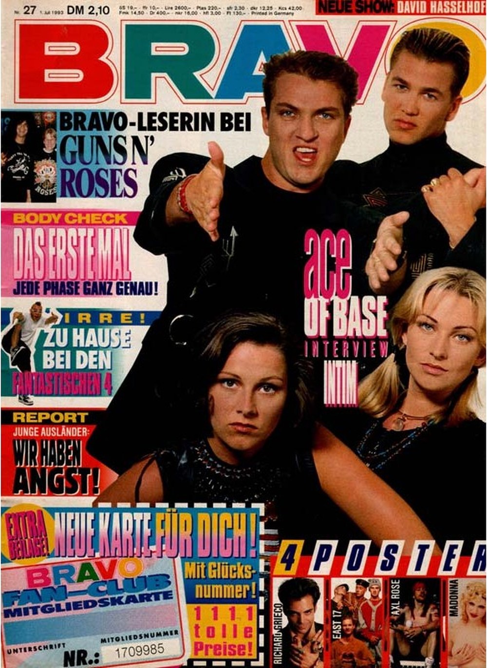 Bravo Magazin Deutschland 1993-27 Ace Of Base Guns N' Roses David Hasselhoff Richard Grieco Axl Rose