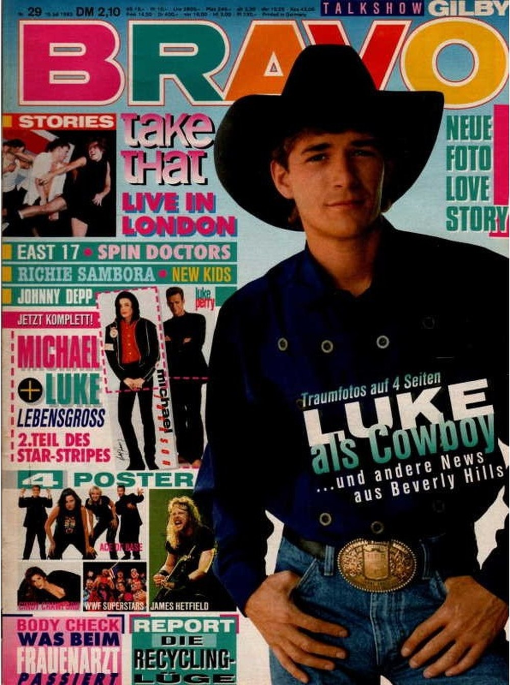 Bravo Magazin Deutschland 1993-29 Luke Perry Take That Johnny Depp Richie Sambora James Hetfield