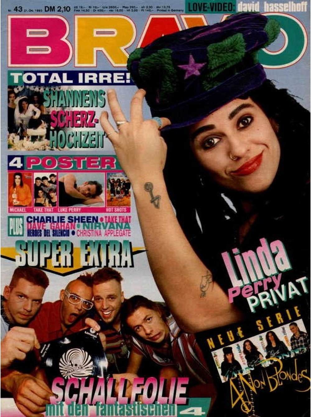 Bravo Magazin Deutschland 1993-43 Linda Perry Die Fantastischen Vier Charlie Sheen Dave Gahan Christina Applegate