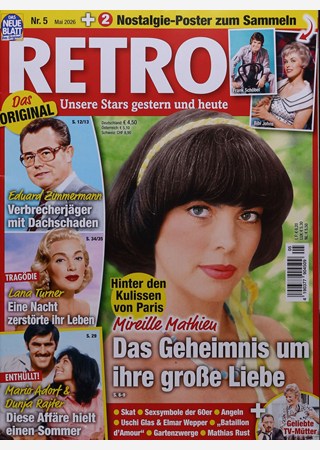 Retro Magazin Deutschland 2026-05 Mireille Mathieu Eduard Zimmermann Lana Turner Frank Schöbel Bibi Johns