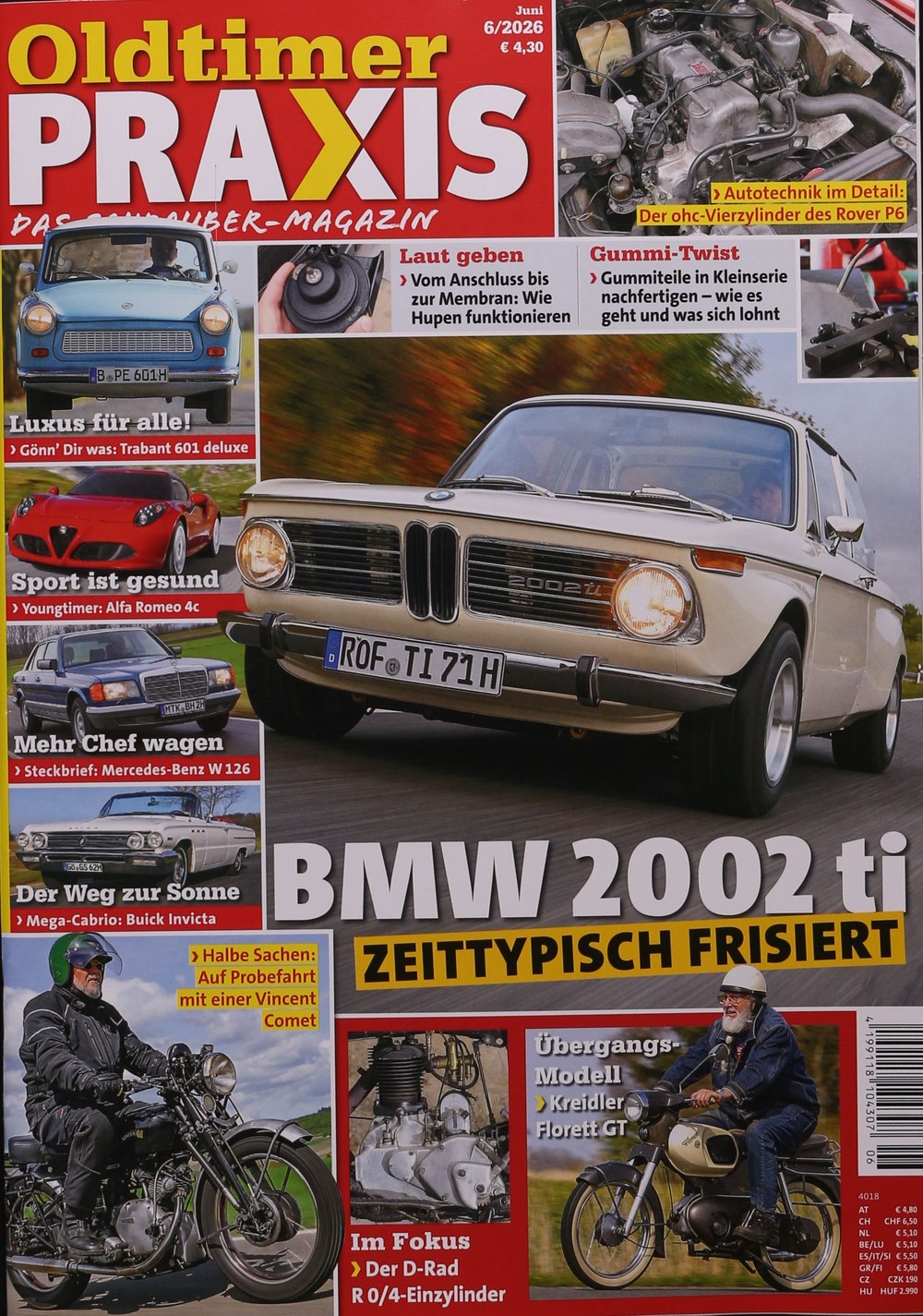 Oldtimer Praxis Magazin Deutschland 2026-06 BMW 2002 Ti Klassiker Trabant 601 Deluxe Alfa Romeo 4c Youngtimer