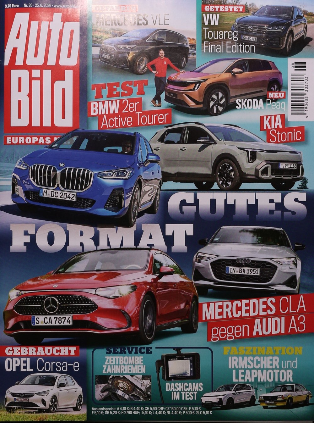 Auto Bild Magazin Deutschland 2026-26 BMW 2er Active Tourer Test Mercedes CLA Vs Audi A3 Vergleich VW Touareg Final Edition Testbericht