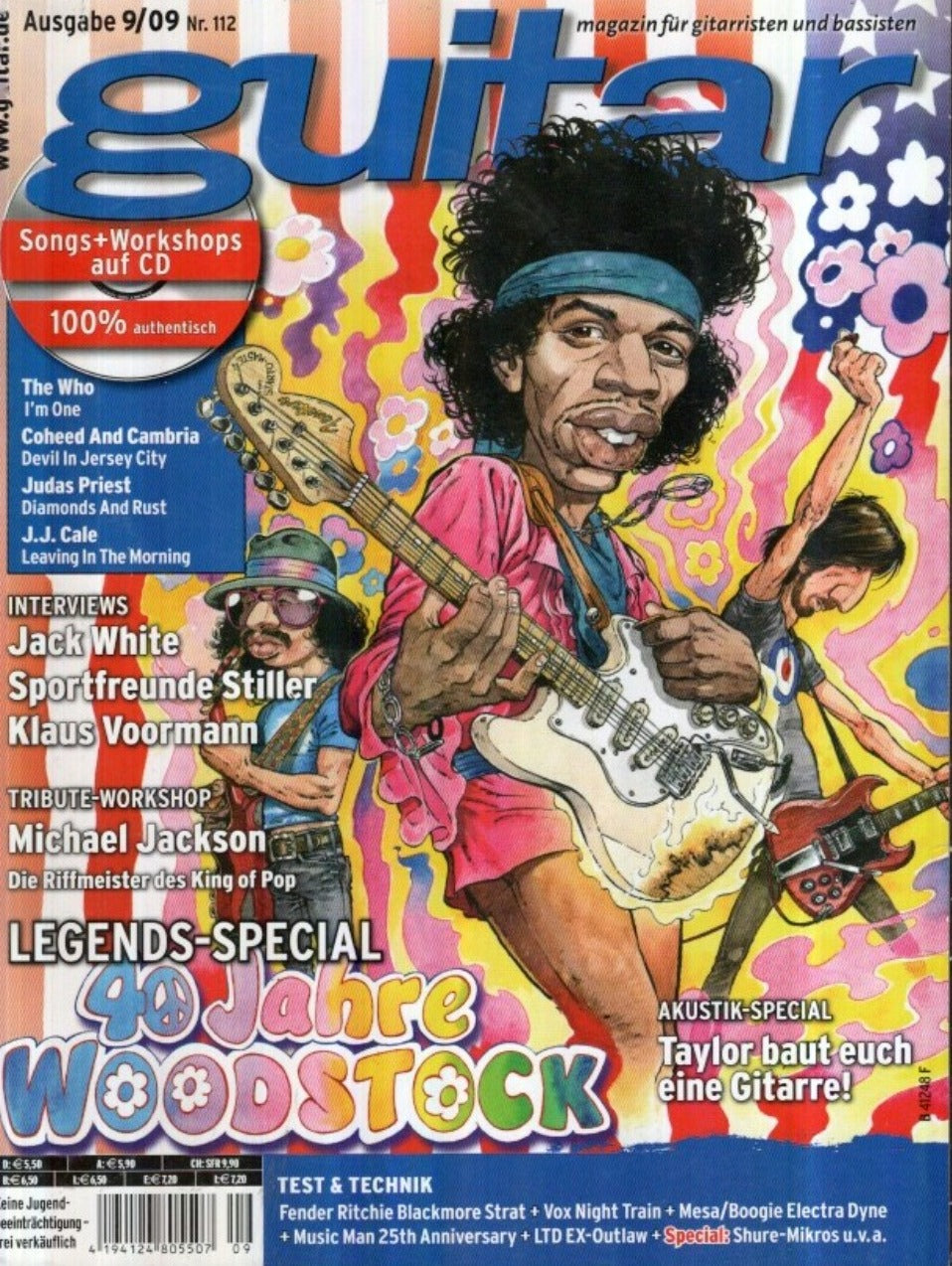Guitar Magazin Deutschland 2009-09 Jimi Hendrix Jack White Michael Jackson Klaus Voormann J.J. Cale #112 + CD