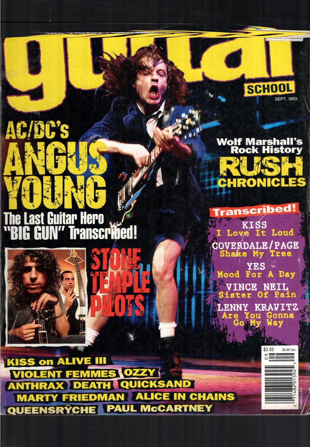 Guitar School Magazin USA 1993-09 Angus Young Wolf Marshall Paul McCartney AC/DC Stone Temple Pilots