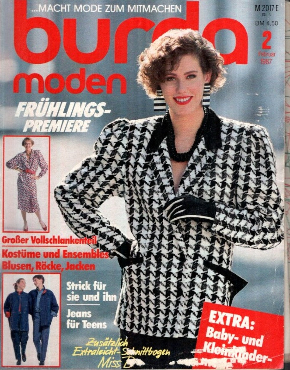Burda Moden Magazin Deutschland 1987-02 Frühlingsmode Houndstooth-Muster Kostüme + Schnittmuster
