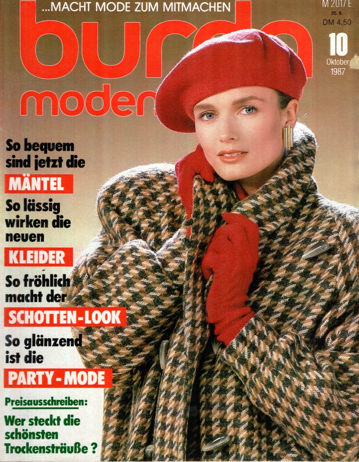 Burda Moden Magazin Deutschland 1987-10 Mäntel Kleider Schotten-Look + Schnittmuster