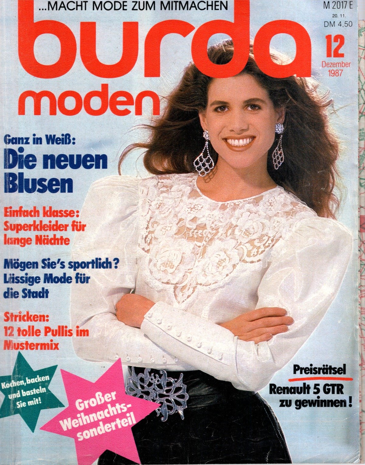 Burda Moden Magazin Deutschland 1987-12 Weiße Blusen Abendkleider Sportliche Mode + Schnittmuster