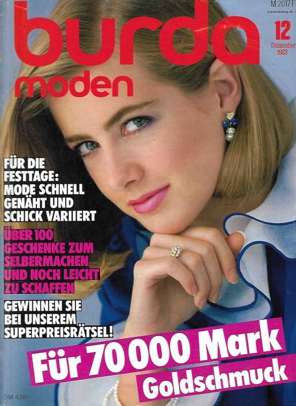 Burda Moden Magazin Deutschland 1983-12 Holiday Fashion DIY Gifts Gold Jewelry Contest