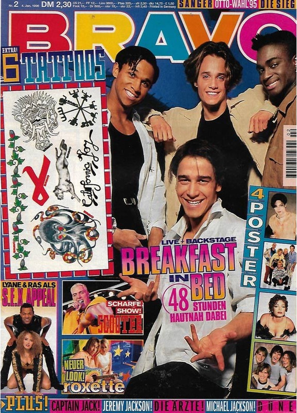 Bravo Magazin Deutschland 1996-02 Bed & Breakfast Roxette Captain Jack Jeremy Jackson Michael Jackson