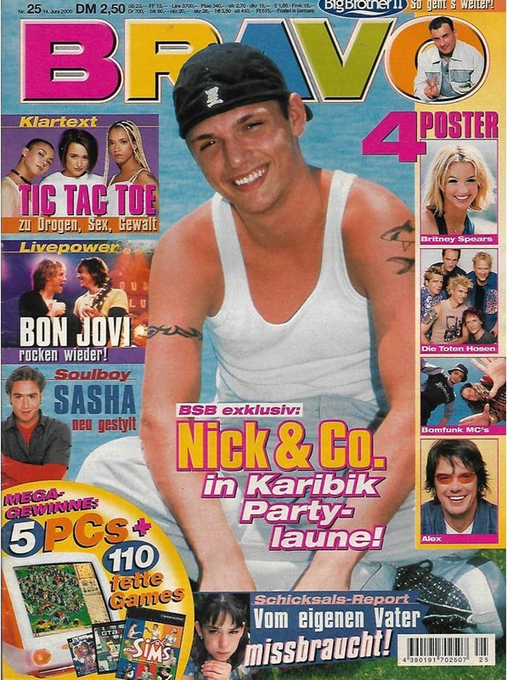 Bravo Magazin Deutschland 2000-25 Nick Carter Bon Jovi Sasha Britney Spears Alex Christensen