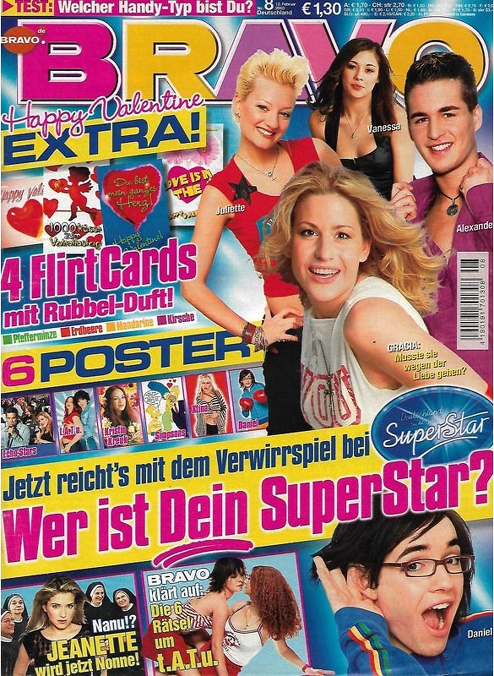 Bravo Magazin Deutschland 2003-08 Juliette Schoppmann Alexander Klaws Vanessa Struhler Daniel Küblböck Gracia Baur