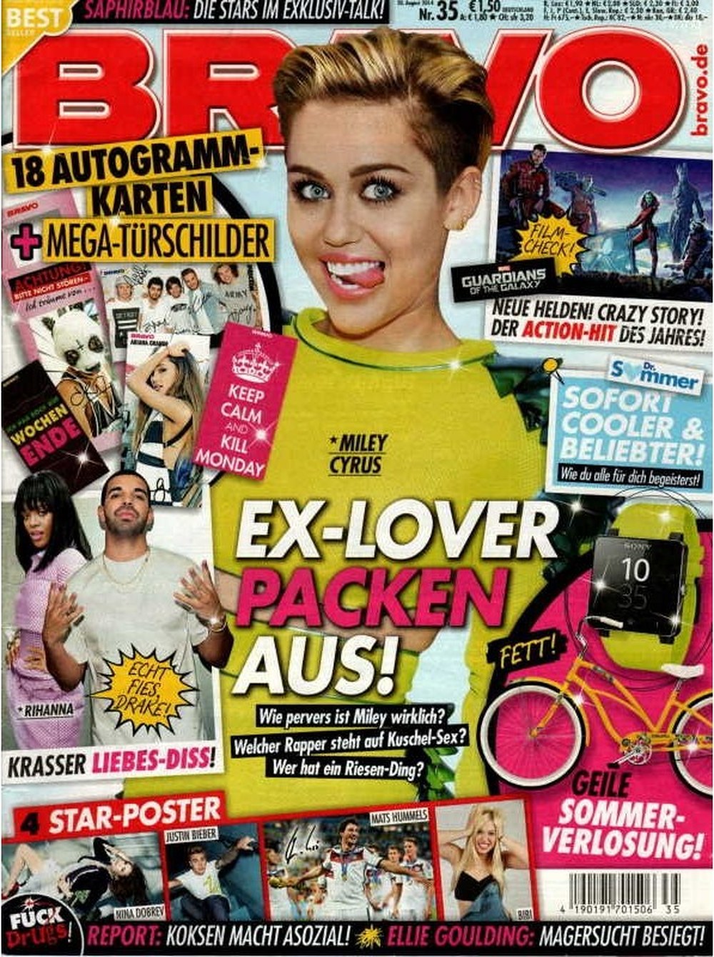 Bravo Magazin Deutschland 2014-35 Miley Cyrus Rihanna Drake Justin Bieber Nina Dobrev