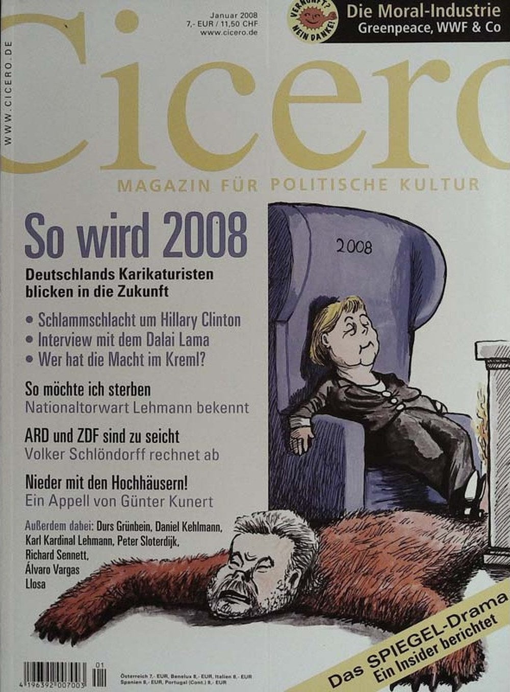 Cicero Magazin Deutschland 2008-01 Angela Merkel Hillary Clinton Dalai Lama Jens Lehmann Volker Schlöndorff