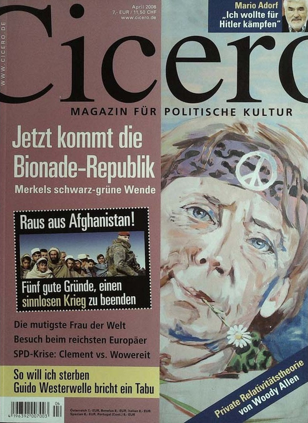 Cicero Magazin Deutschland 2008-04 Angela Merkel Mario Adorf Guido Westerwelle Woody Allen Franz Müntefering