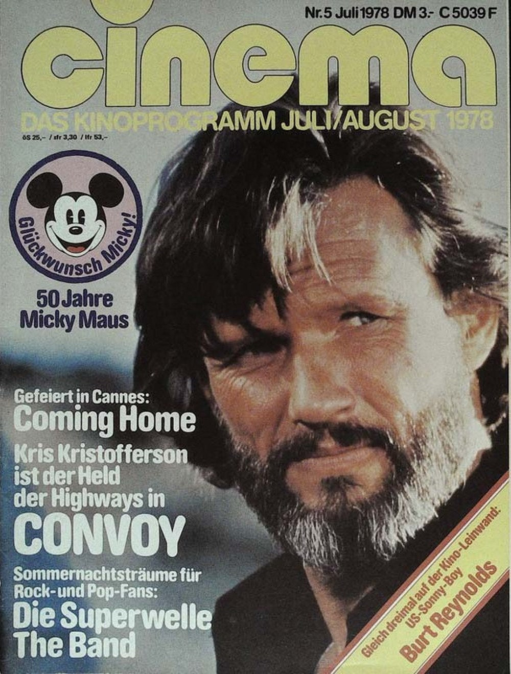 Cinema Magazin Deutschland 1978-07 Kris Kristofferson Burt Reynolds Mickey Mouse The Band