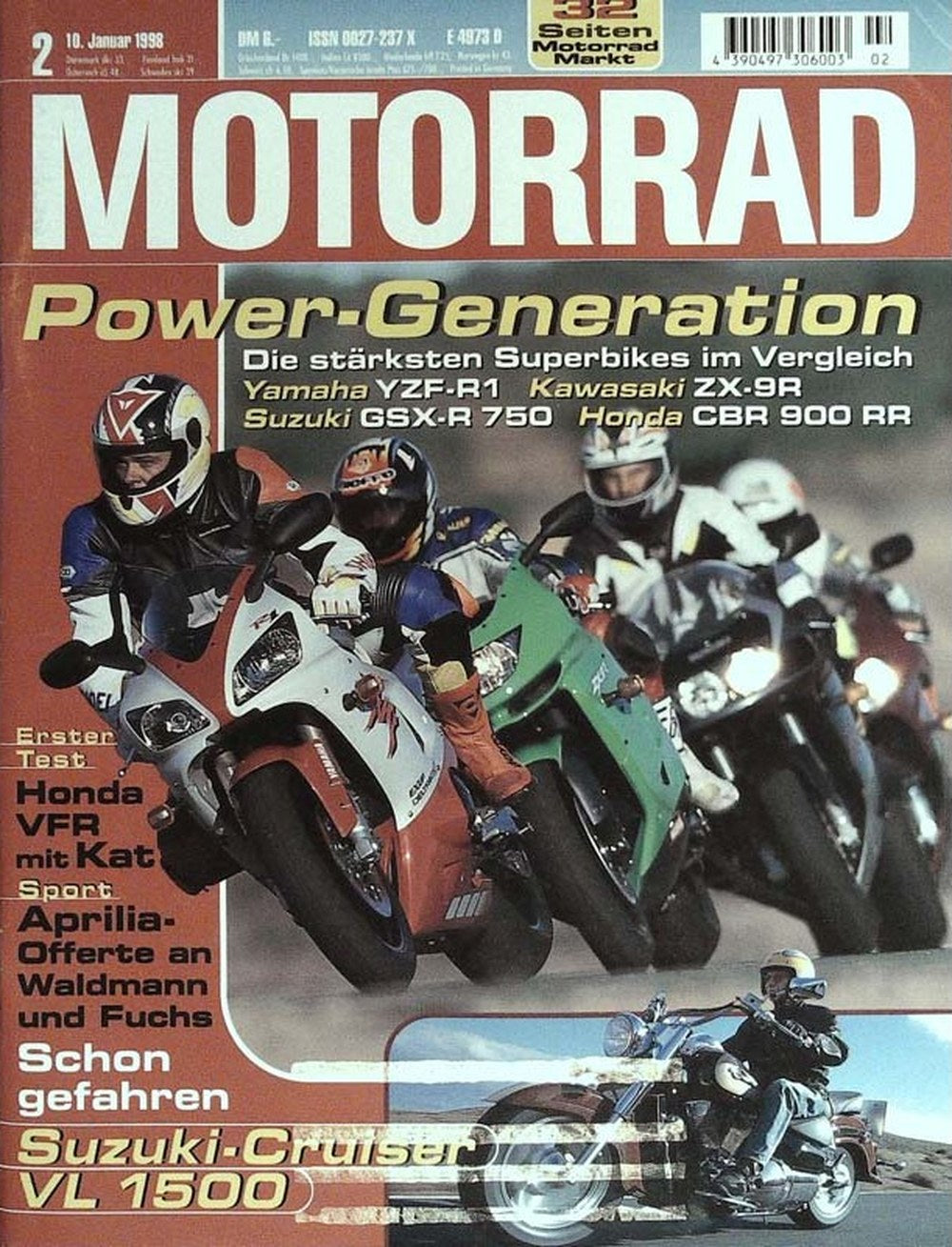 Motorrad Magazin Deutschland 1998-02 Superbikes Yamaha YZF-R1 Kawasaki ZX-9R