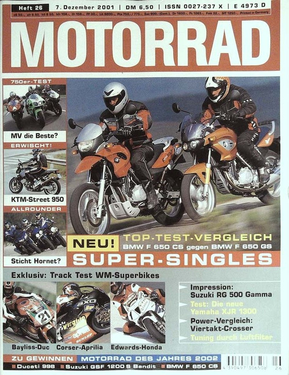 Motorrad Magazin Deutschland 2001-26 Troy Bayliss Troy Corser Colin Edwards