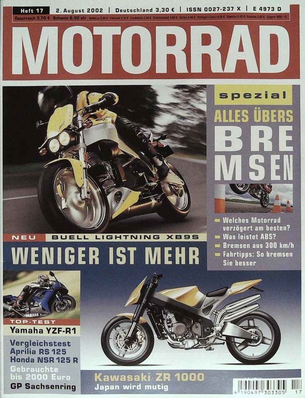 Motorrad Magazin Deutschland 2002-17 Buell Lightning XB9S Bremsen ABS