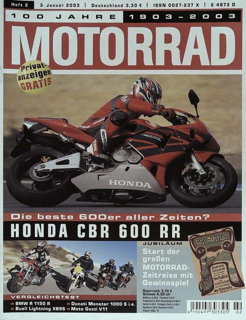 Motorrad Magazin Deutschland 2003-02 Honda CBR 600 RR Motorrad BMW R 1150 R