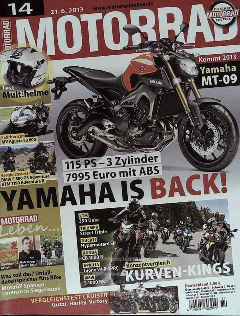 Motorrad Magazin Deutschland 2013-14 Yamaha MT-09 Jorge Lorenzo Stefan Bradl KTM Triumph