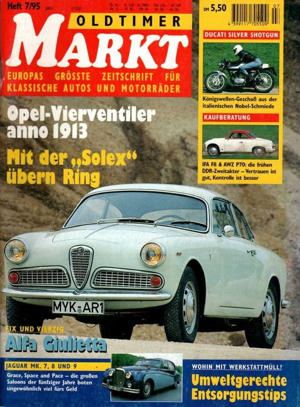 Oldtimer Markt Magazin Deutschland 1995-07 Opel-Vierventiler Alfa Romeo Giulietta Ducati Silver Shotgun