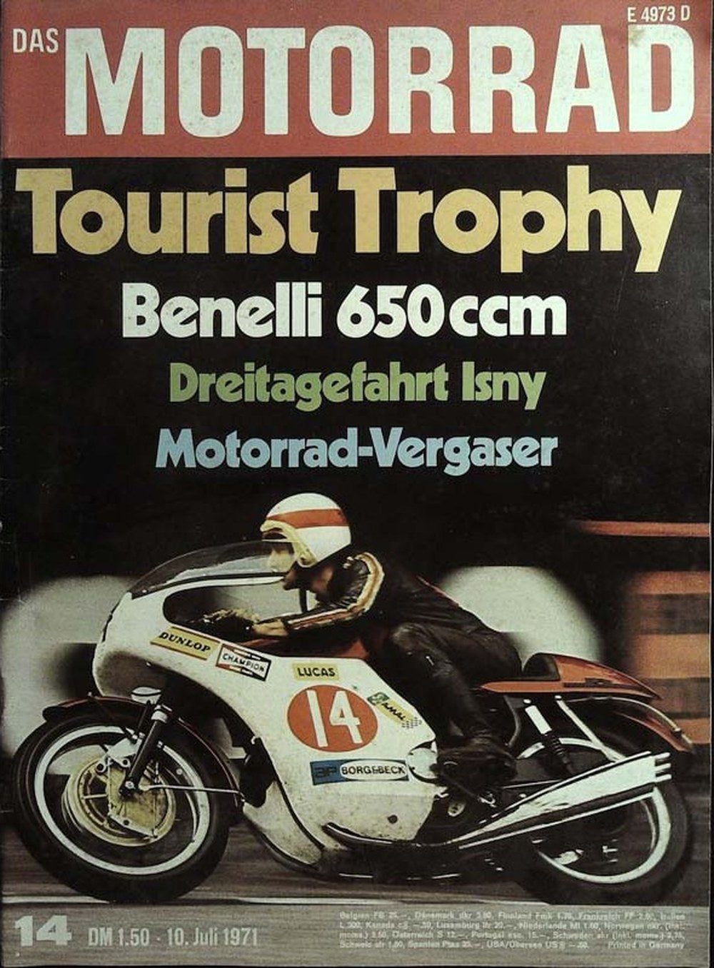Das Motorrad + Der Roller Magazin Deutschland 1971-14 Tourist Trophy Benelli 650ccm Dreitagefahrt Isny