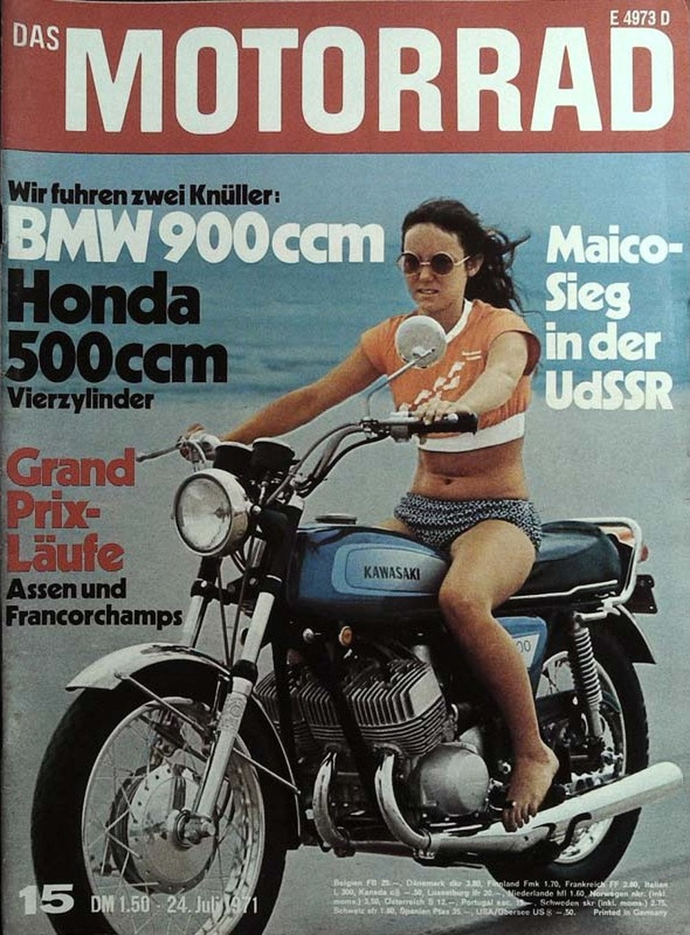 Das Motorrad + Der Roller Magazin Deutschland 1971-15 Kawasaki Motorrad BMW 900ccm Honda 500ccm Vierzylinder